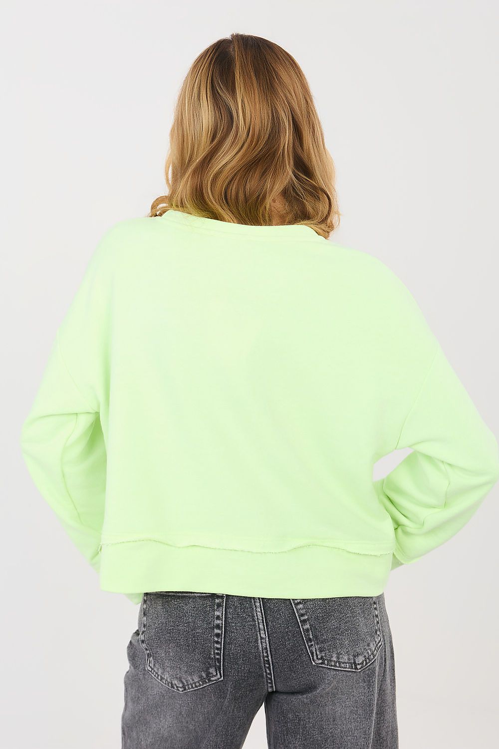 Cropped Sweatshirt Damen Stickerei Rundhals Baumwolle
