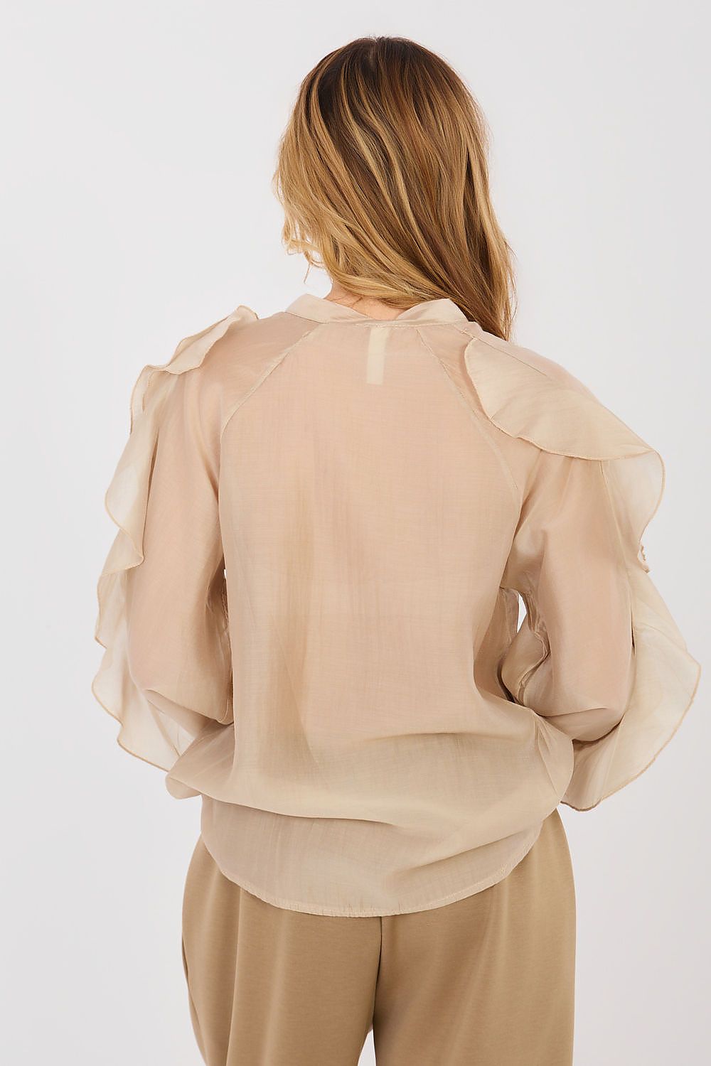 Hemd Damen Kragenlos Puffärmel Tencel – Elegant & Feminin