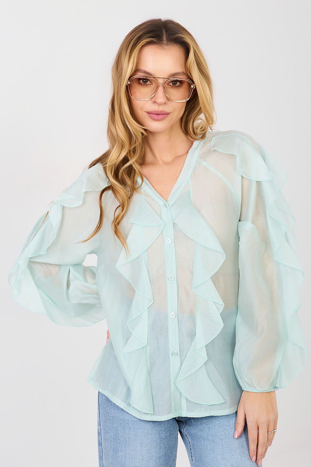 Hemd Damen Kragenlos Puffärmel Tencel – Elegant & Feminin