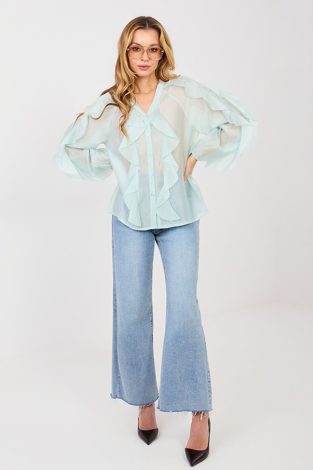 Hemd Damen Kragenlos Puffärmel Tencel – Elegant & Feminin