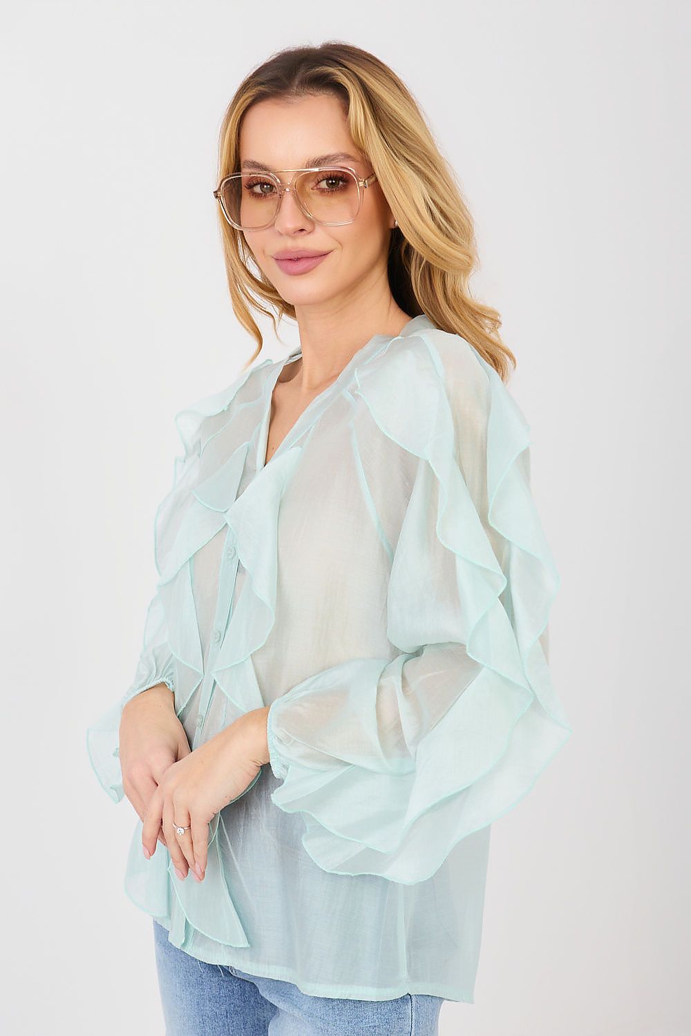 Hemd Damen Kragenlos Puffärmel Tencel – Elegant & Feminin