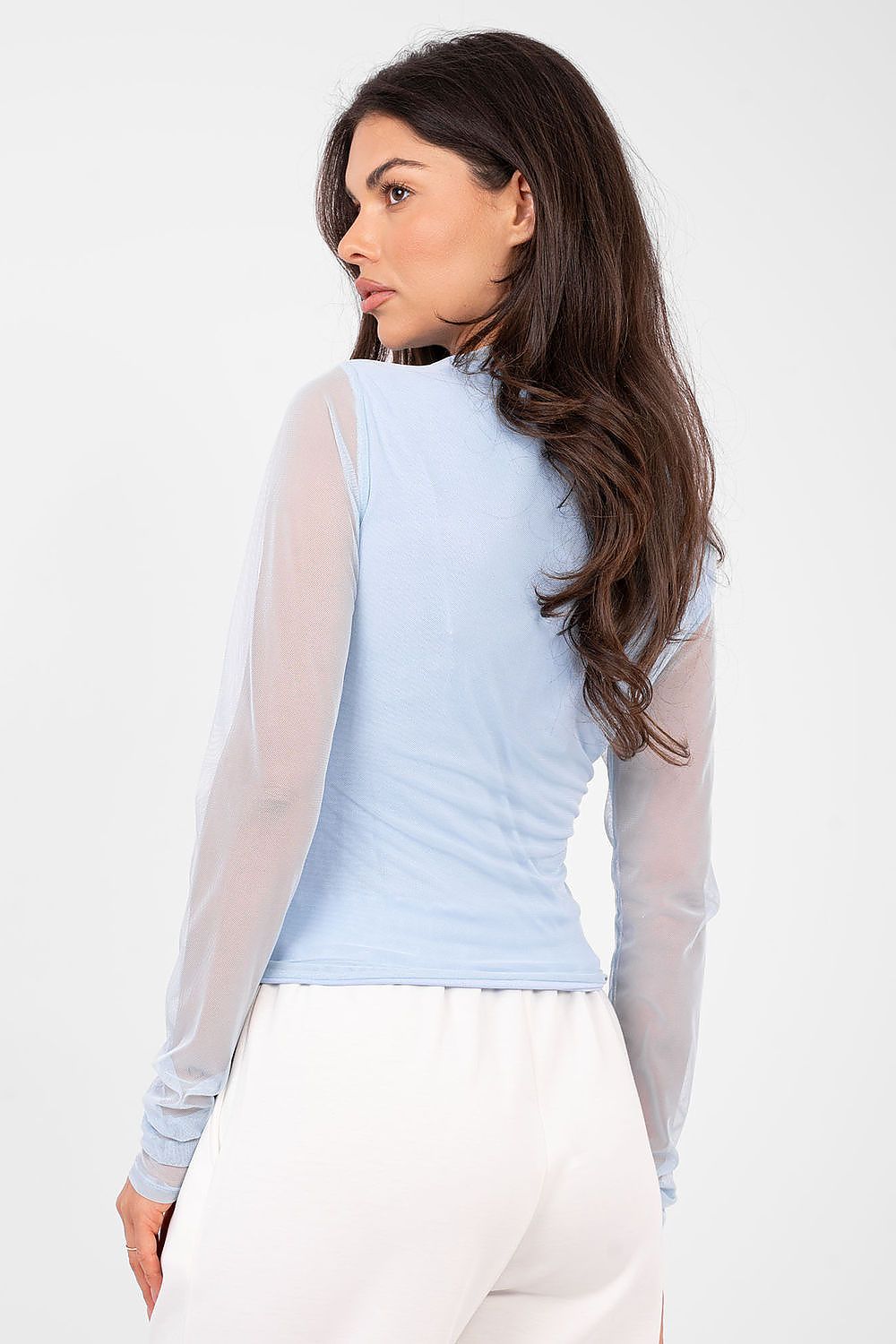 Bluse Damen Tailliert Netzärmel - Elegante Party Bluse Raffung
