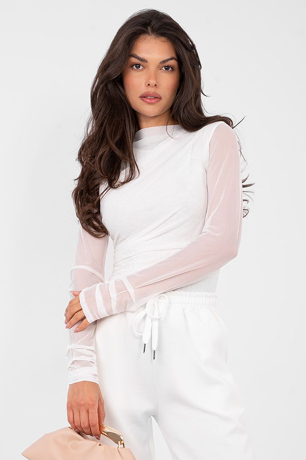 Bluse Damen Tailliert Netzärmel - Elegante Party Bluse Raffung
