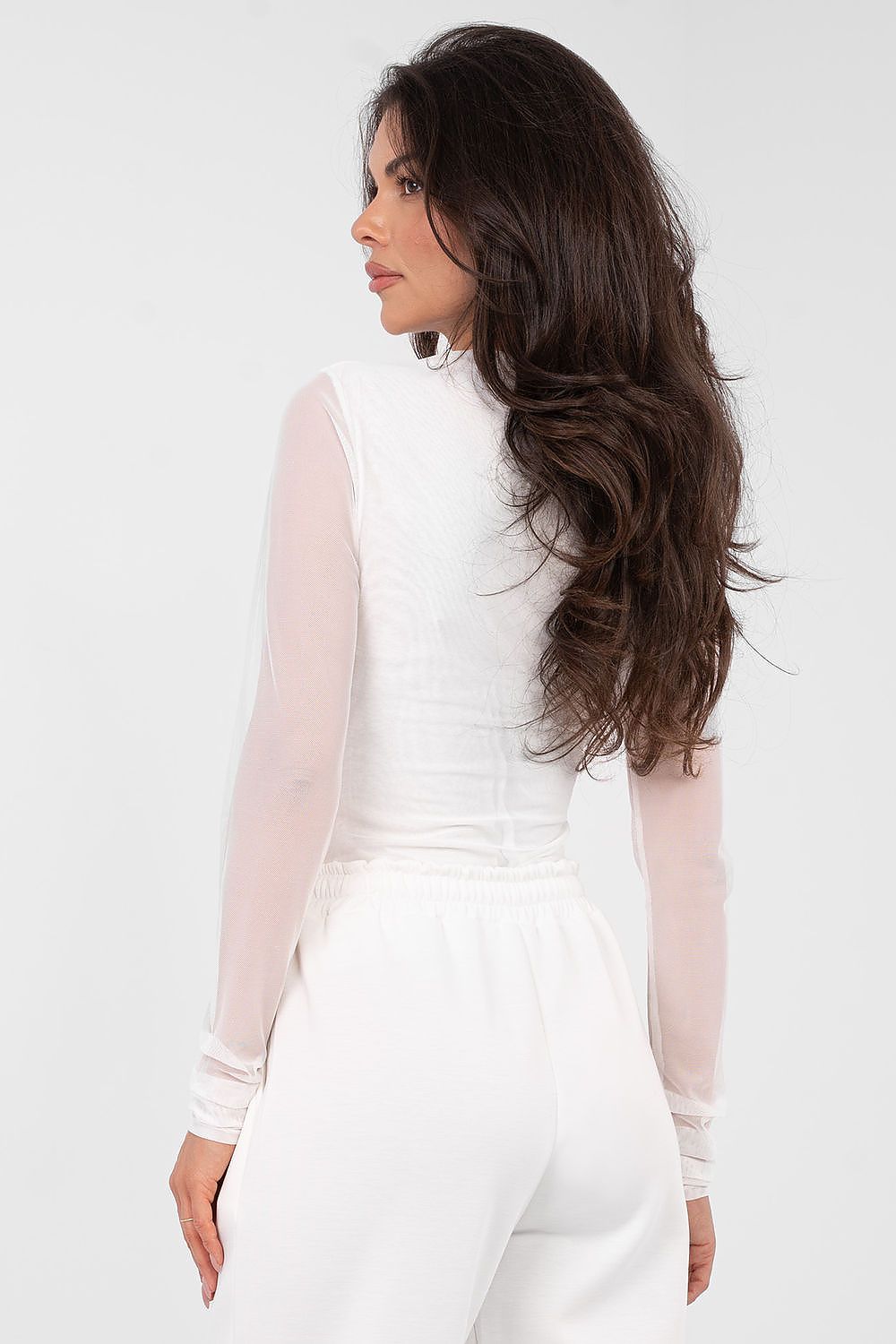 Bluse Damen Tailliert Netzärmel - Elegante Party Bluse Raffung