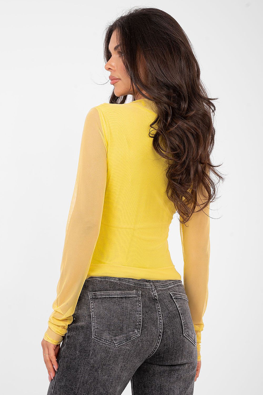 Bluse Damen Tailliert Netzärmel - Elegante Party Bluse Raffung