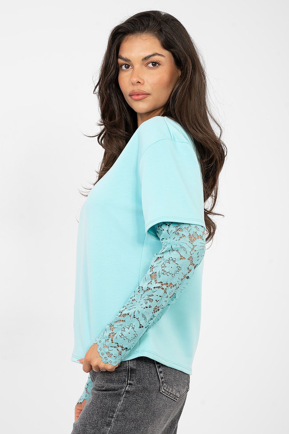 Bluse Damen 3/4 Arm Spitze - Lässige Bluse Runder Ausschnitt