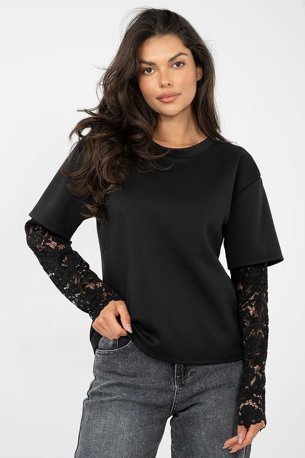 Bluse Damen 3/4 Arm Spitze - Lässige Bluse Runder Ausschnitt