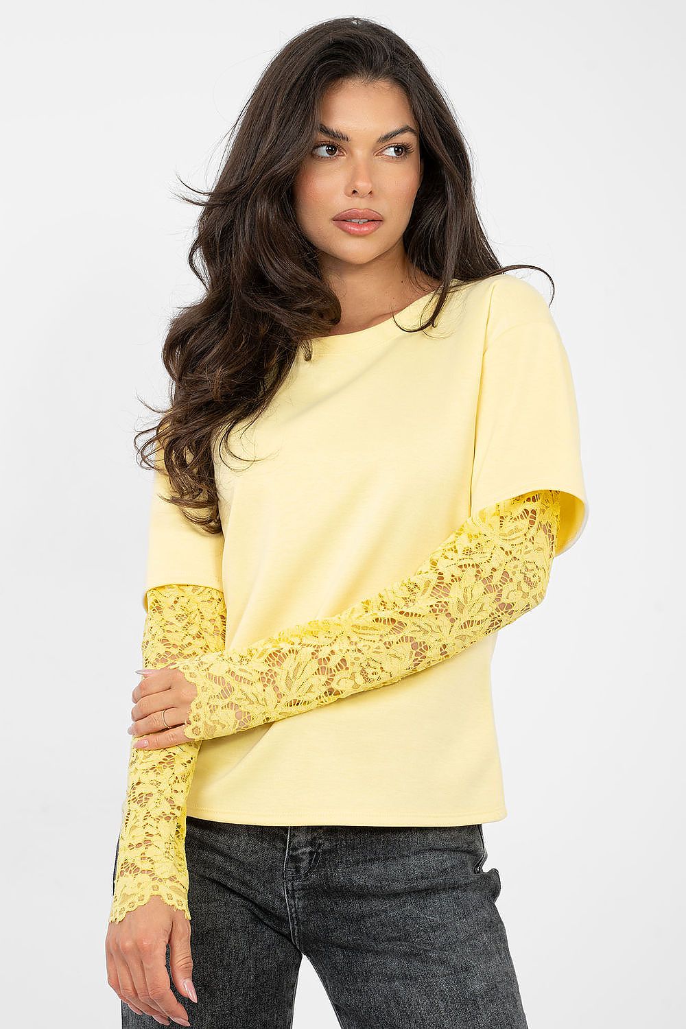 Bluse Damen 3/4 Arm Spitze - Lässige Bluse Runder Ausschnitt