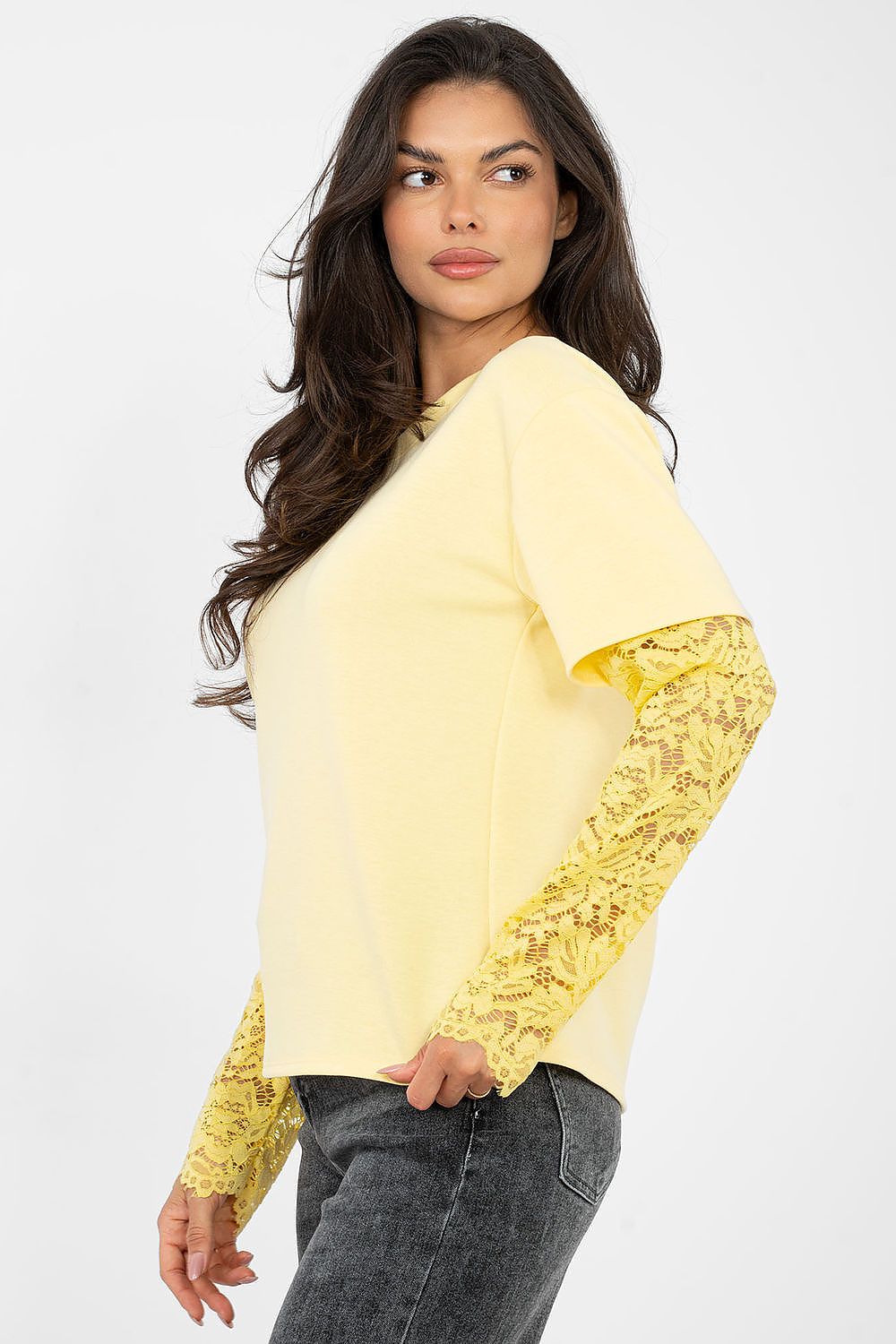 Bluse Damen 3/4 Arm Spitze - Lässige Bluse Runder Ausschnitt