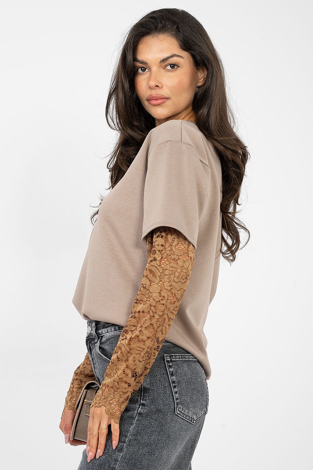 Bluse Damen 3/4 Arm Spitze - Lässige Bluse Runder Ausschnitt