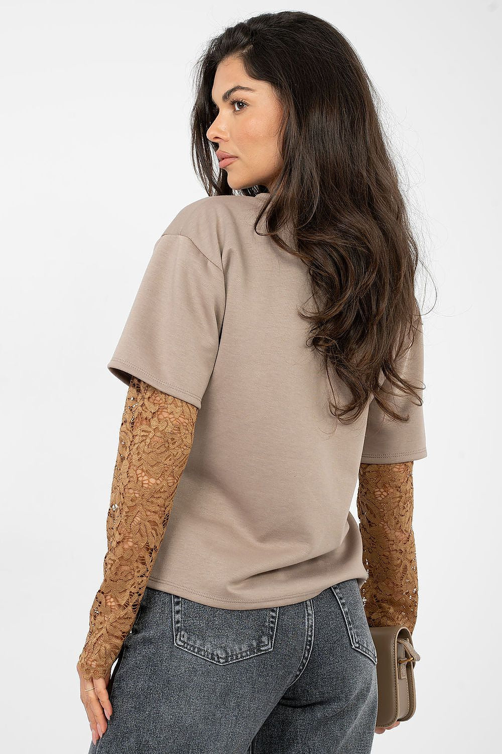 Bluse Damen 3/4 Arm Spitze - Lässige Bluse Runder Ausschnitt