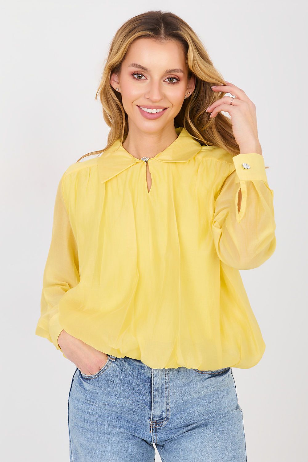 Hemd Damen Tencel Elegant Gummibund Kragen Universalgröße