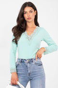 Gerippte Bluse Damen – Elegantes Langarm-Top mit Spitzendetails