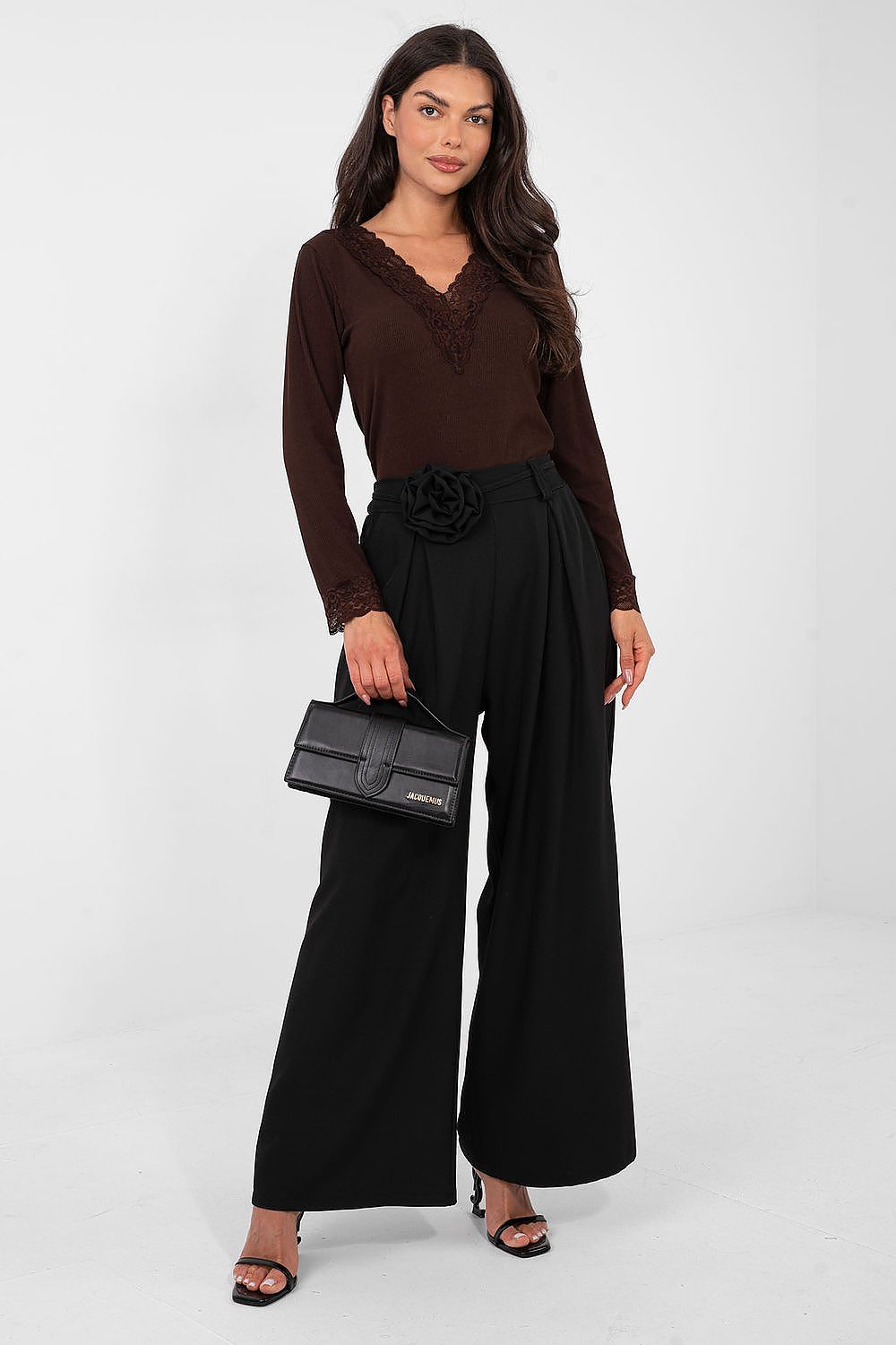 Gerippte Bluse Damen – Elegantes Langarm-Top mit Spitzendetails