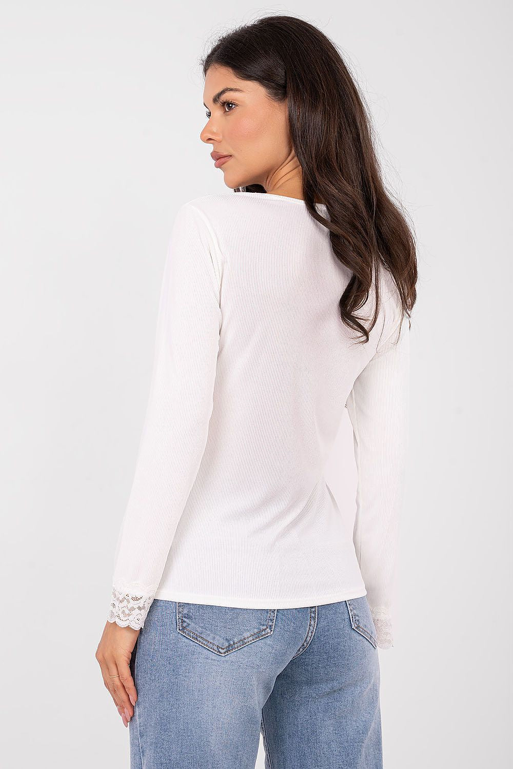 Gerippte Bluse Damen – Elegantes Langarm-Top mit Spitzendetails