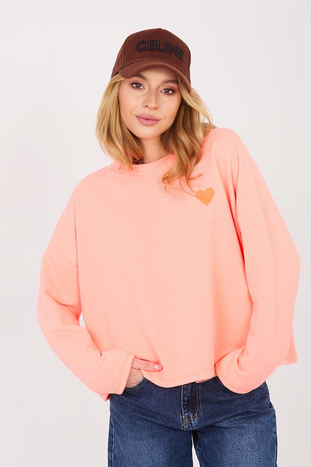 Pullover Damen Langarm Herz Stickerei - Casual Sweatshirt Baumwolle
