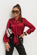 Satin Hemdbluse Damen Bordeaux - Elegante Viskose Bluse