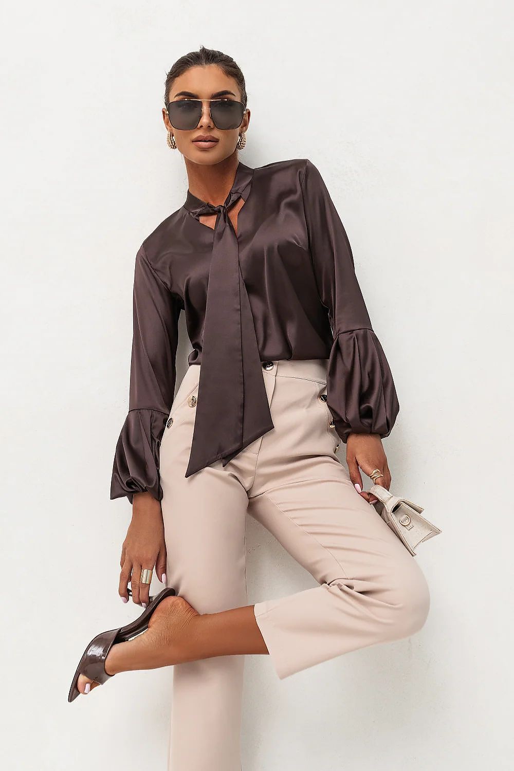 Satin Hemdbluse Damen Bordeaux - Elegante Viskose Bluse