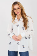 Hemdbluse Damen Baumwolle Stickerei - Klassische Bluse Langarm