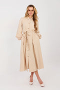 Hemdkleid Damen Midi Puffärmel - Kleid mit Gürtel