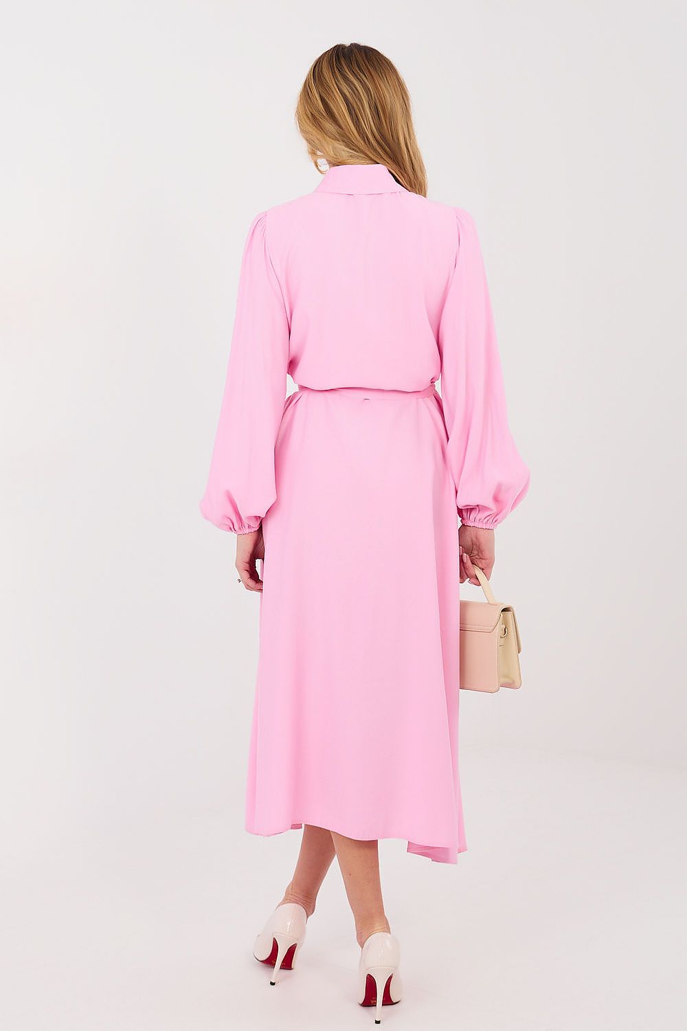 Hemdkleid Damen Midi Puffärmel - Kleid mit Gürtel