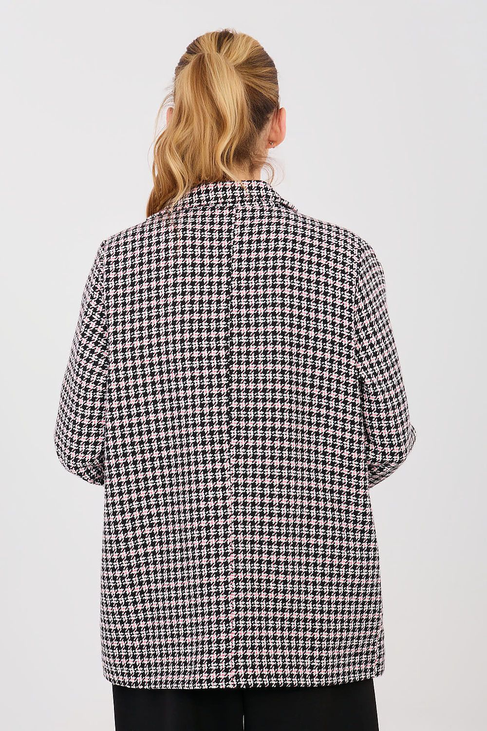 Tweed Blazer Damen Kariert Perlen - Eleganter Blazer Baumwolle