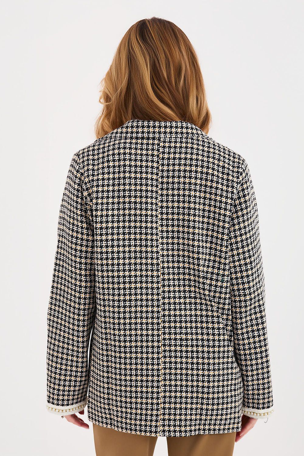 Tweed Blazer Damen Kariert Perlen - Eleganter Blazer Baumwolle