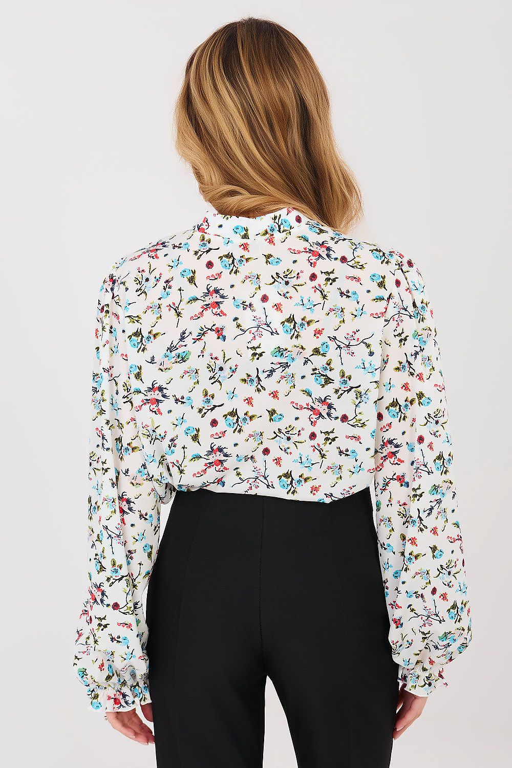 Bluse Damen Puffärmel Blumenmuster - Elegante Hemdbluse Stehkragen
