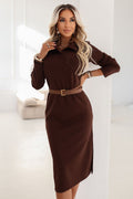 Midikleid Damen Kragen Seitenschlitz Viskose Elegant