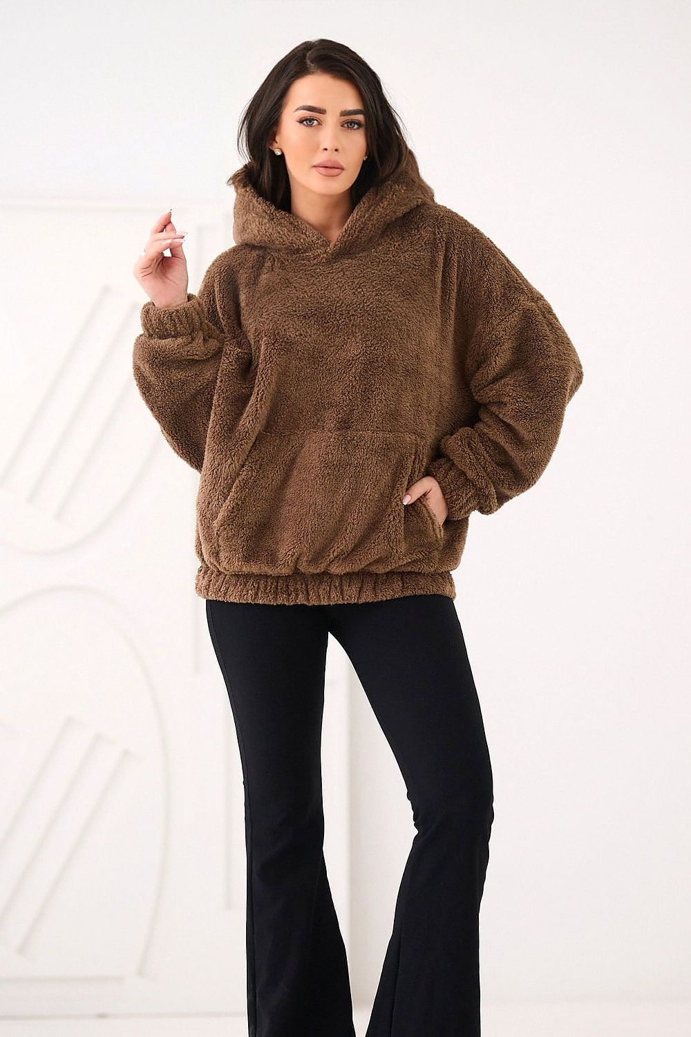 Hoodie Damen Bärenmotiv Kapuze Kängurutablesche