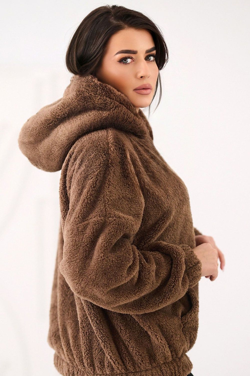 Hoodie Damen Bärenmotiv Kapuze Kängurutablesche