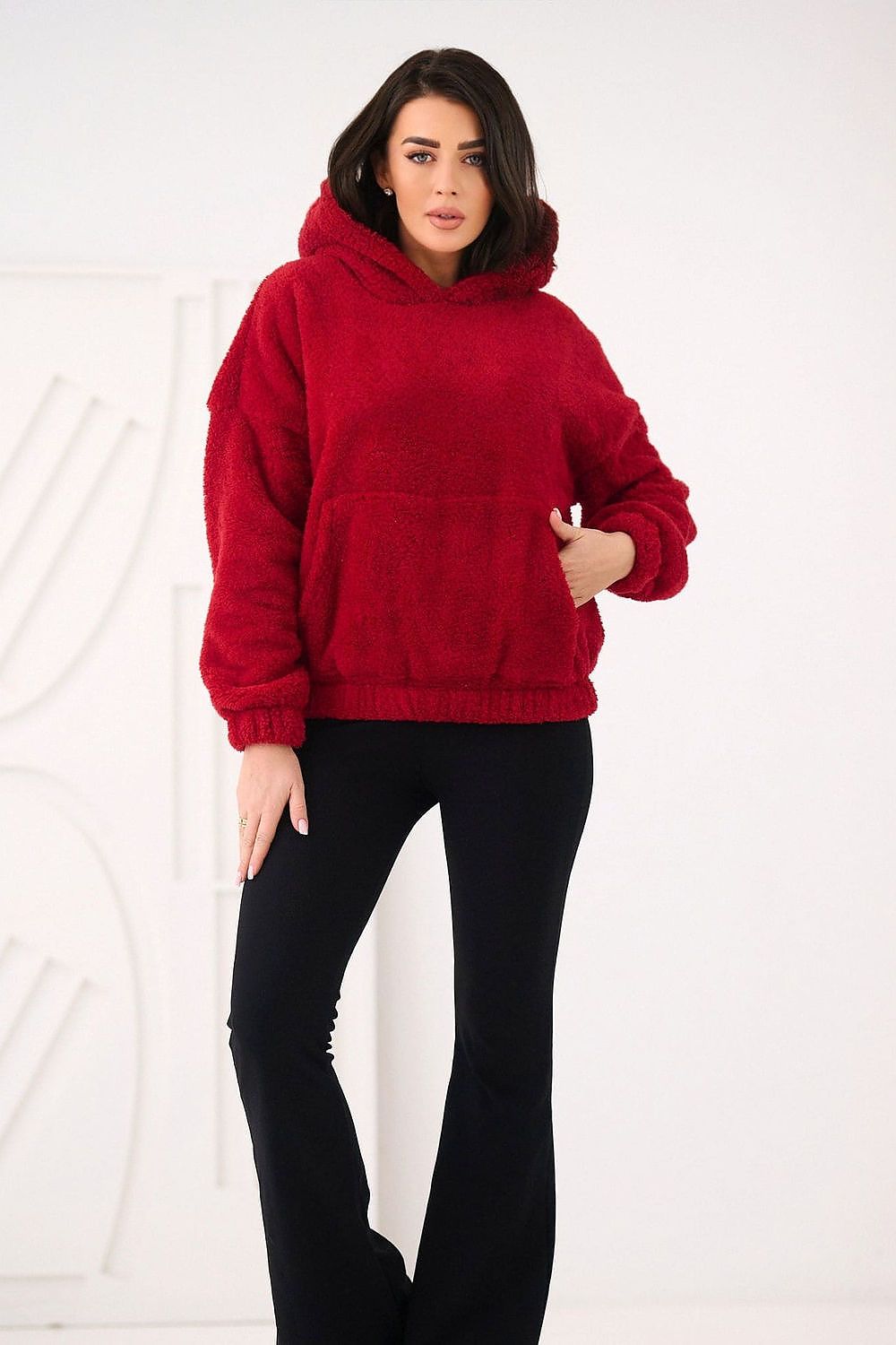 Hoodie Damen Bärenmotiv Kapuze Kängurutablesche