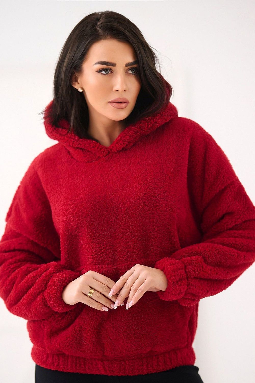 Hoodie Damen Bärenmotiv Kapuze Kängurutablesche