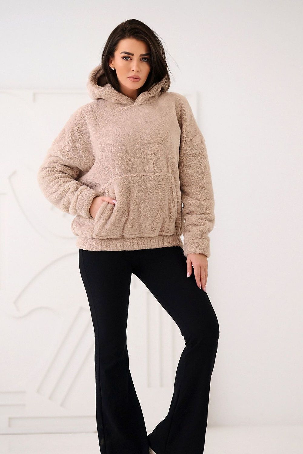 Hoodie Damen Bärenmotiv Kapuze Kängurutablesche