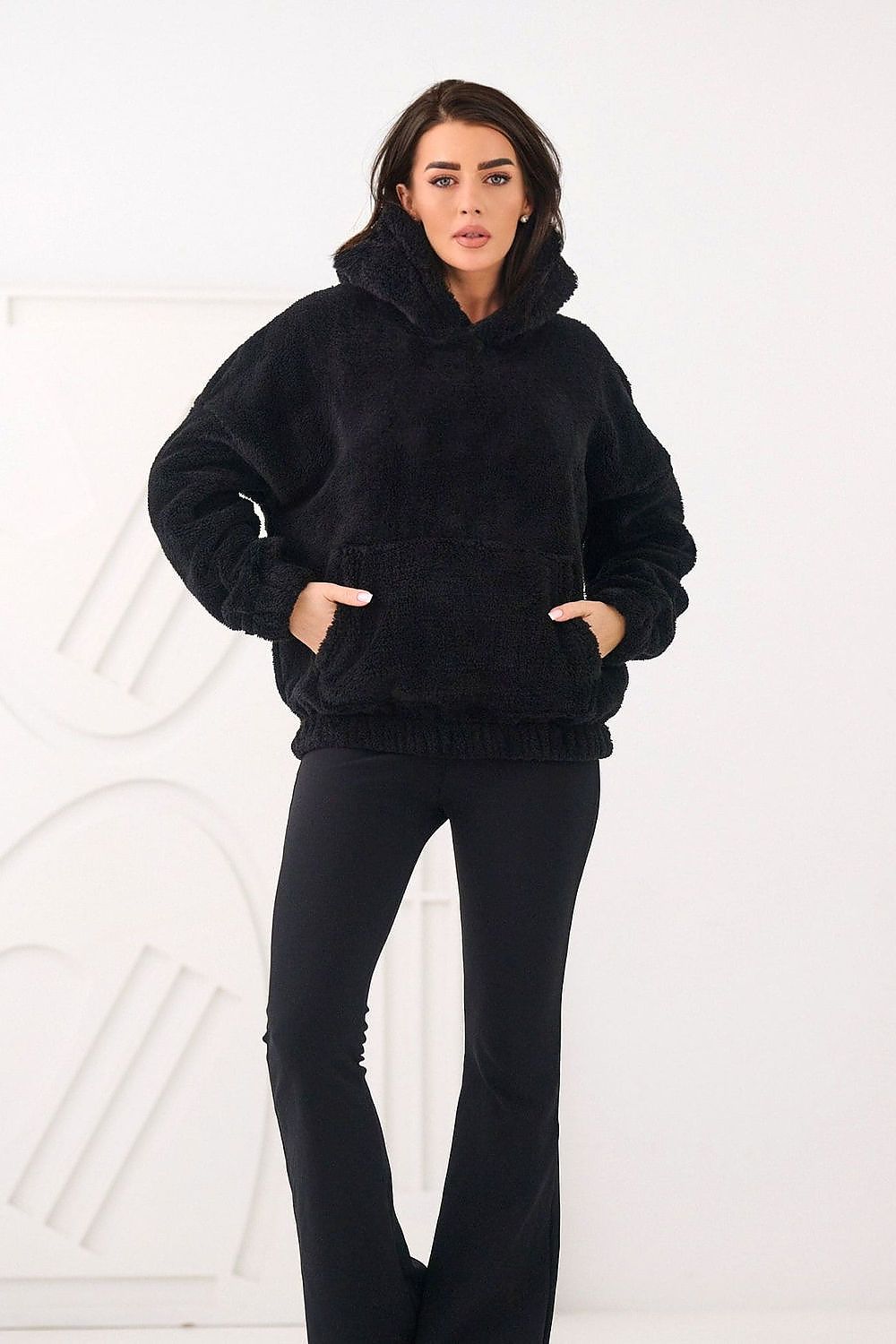 Hoodie Damen Bärenmotiv Kapuze Kängurutablesche
