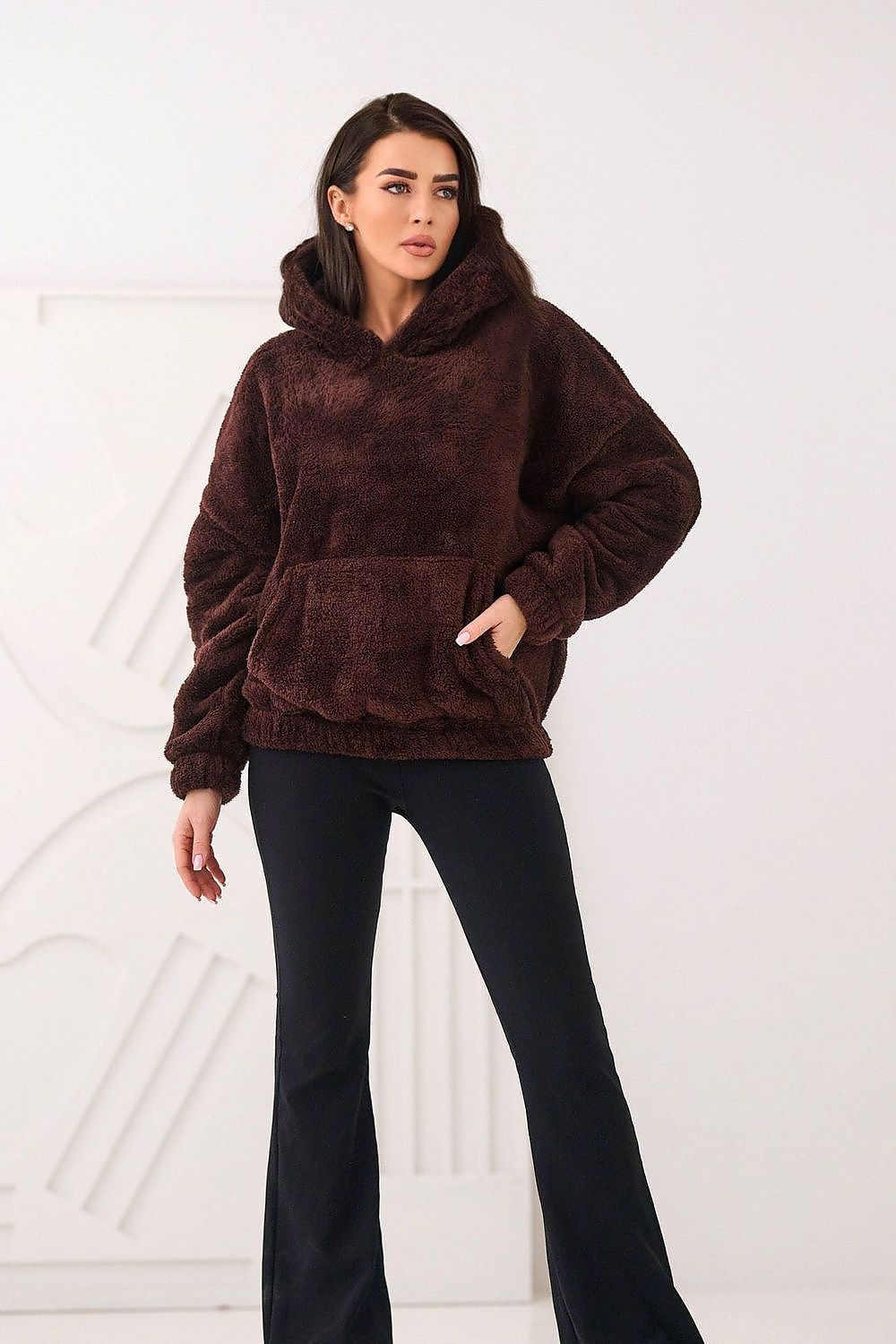 Hoodie Damen Bärenmotiv Kapuze Kängurutablesche
