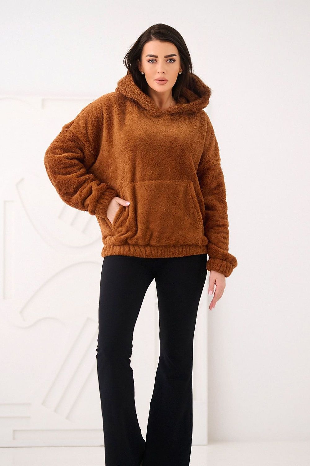 Hoodie Damen Bärenmotiv Kapuze Kängurutablesche
