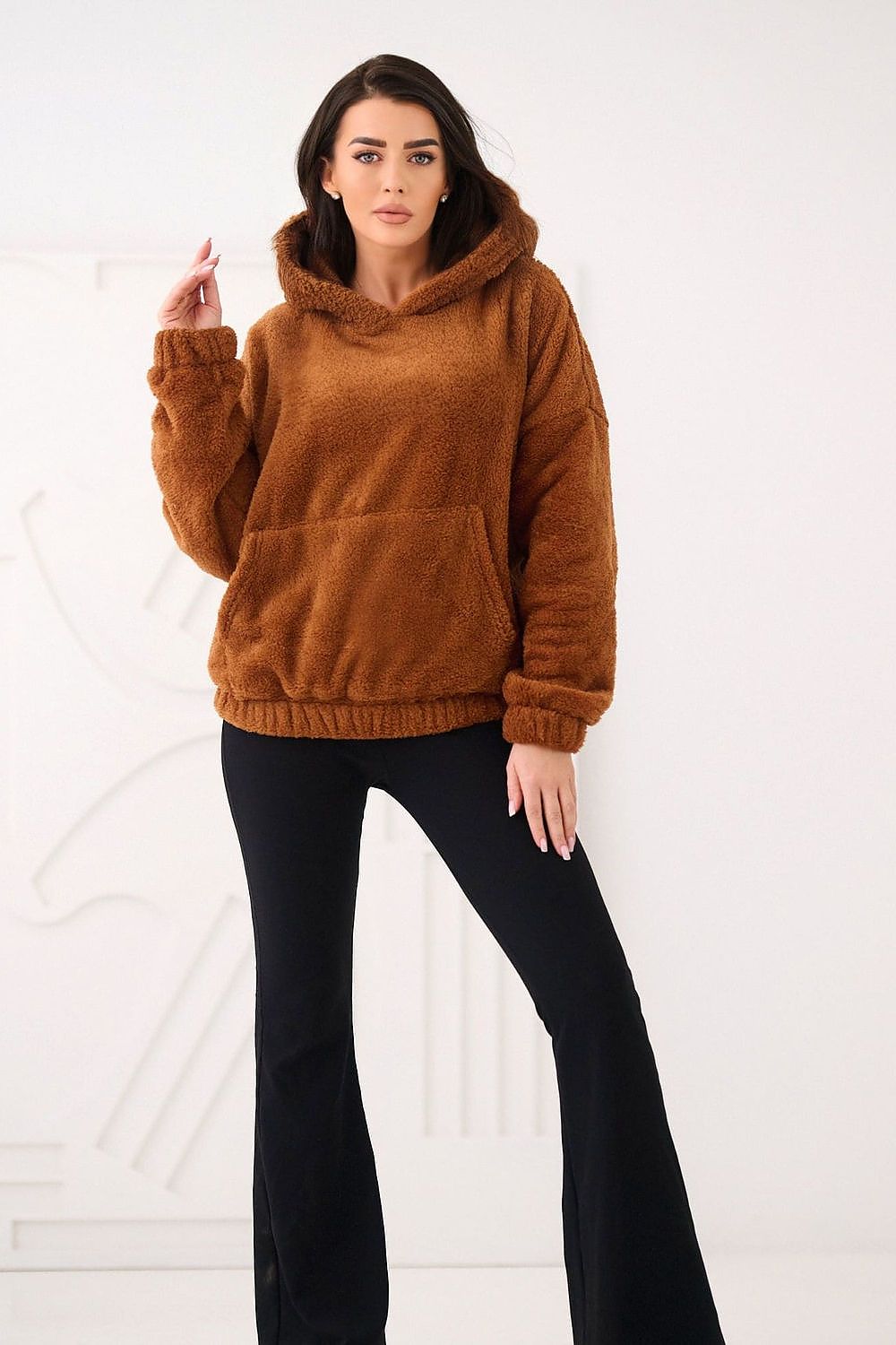 Hoodie Damen Bärenmotiv Kapuze Kängurutablesche
