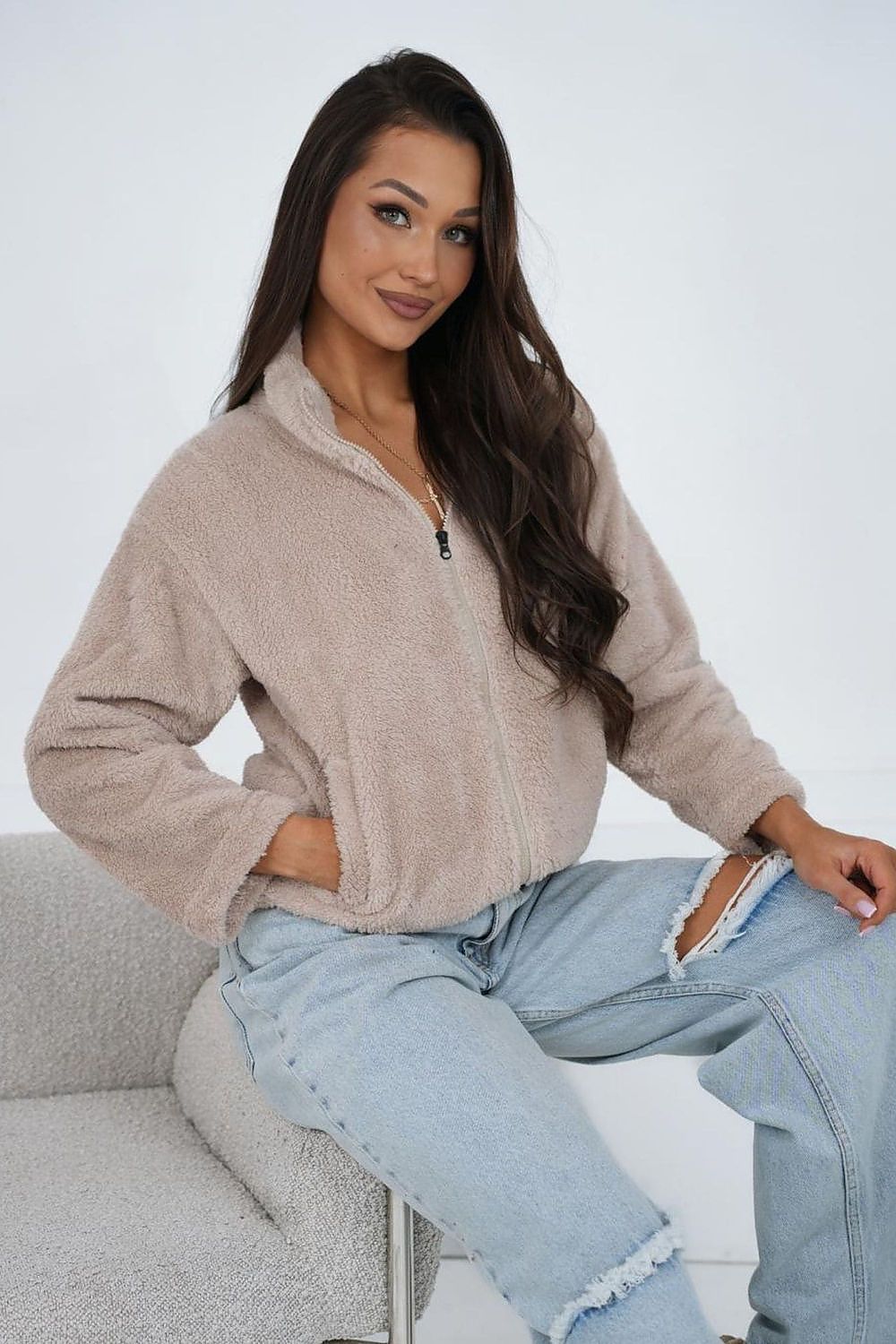 Sweatshirt Damen Teddy Fleece Reißverschluss – Kuschelig & Warm