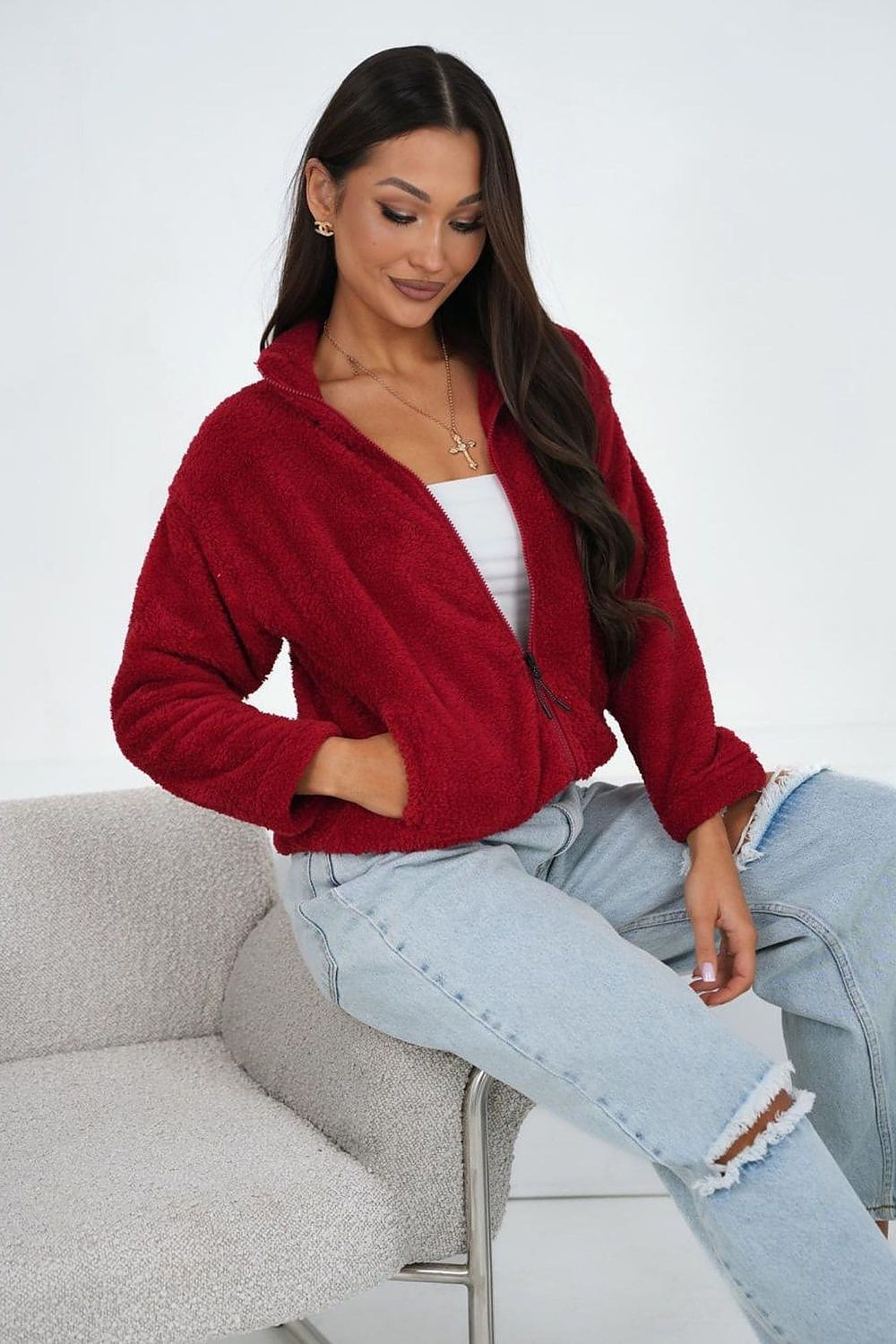 Sweatshirt Damen Teddy Fleece Reißverschluss – Kuschelig & Warm