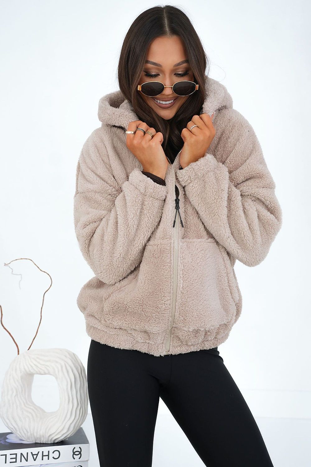Teddy Hoodie Damen Reißverschluss Ohren Kapuze
