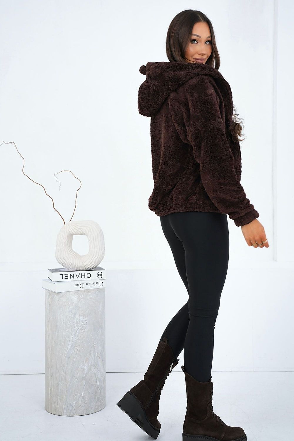 Teddy Hoodie Damen Reißverschluss Ohren Kapuze