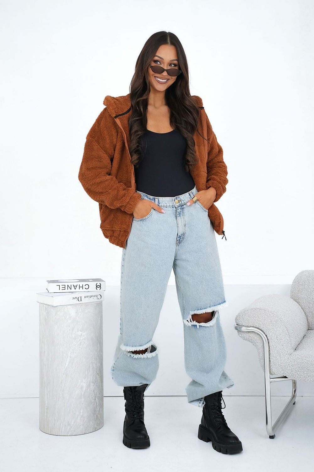 Teddy Hoodie Damen Reißverschluss Ohren Kapuze