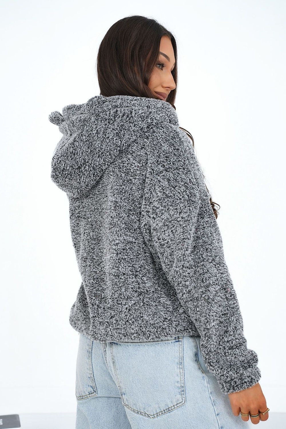 Teddy Hoodie Damen Reißverschluss Ohren Kapuze