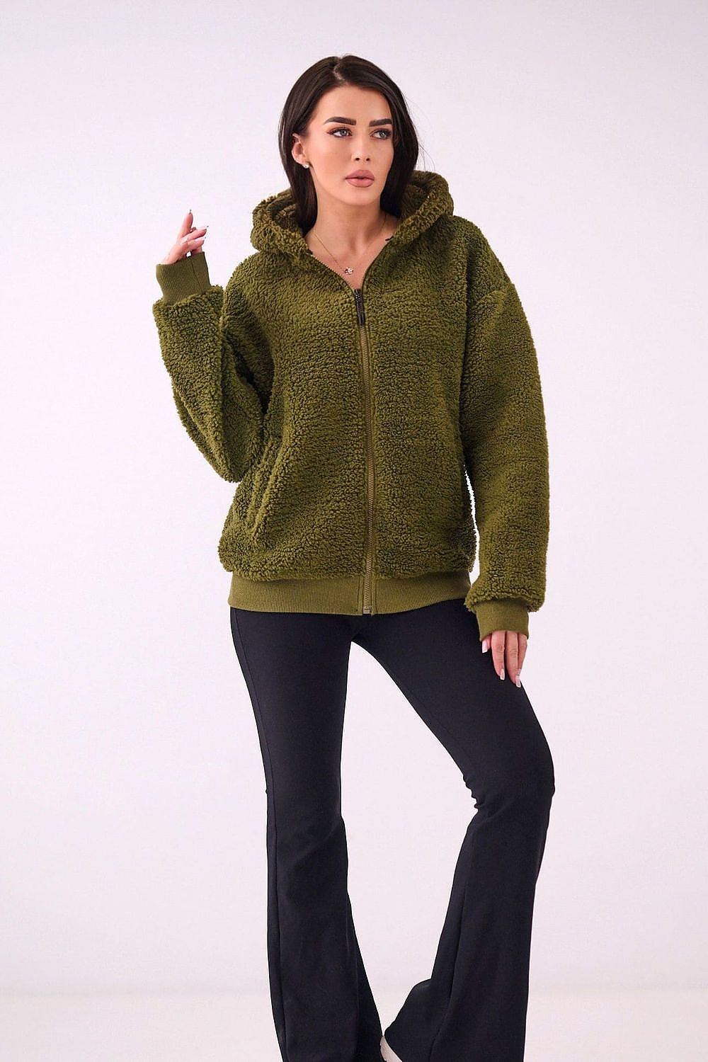 Lammfell Hoodie Damen Reißverschluss Kapuze Polyester