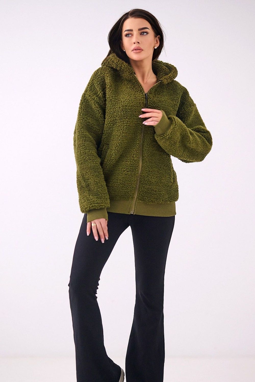 Lammfell Hoodie Damen Reißverschluss Kapuze Polyester