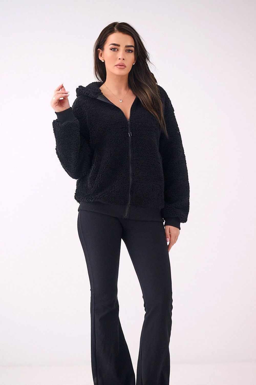 Lammfell Hoodie Damen Reißverschluss Kapuze Polyester