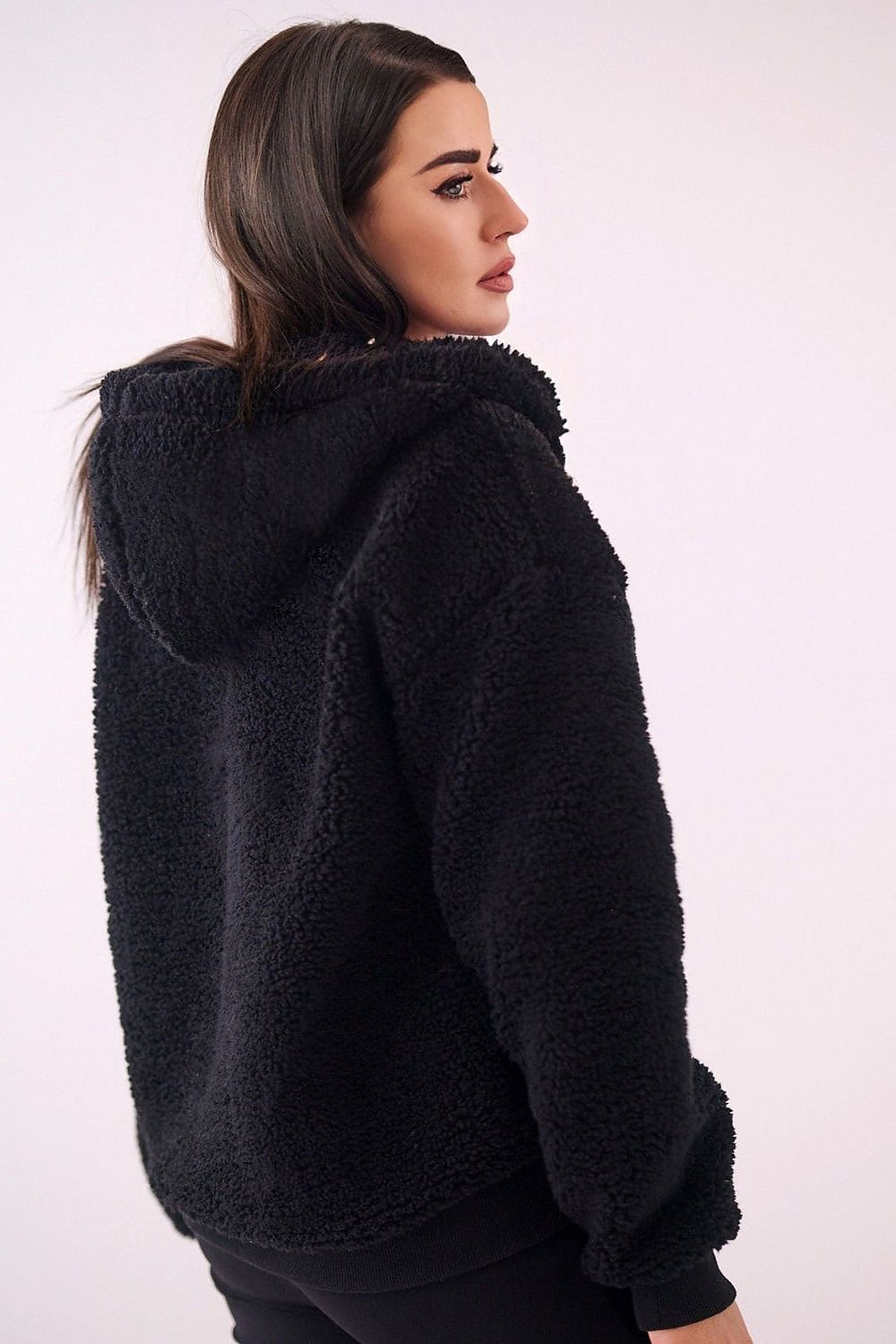 Lammfell Hoodie Damen Reißverschluss Kapuze Polyester