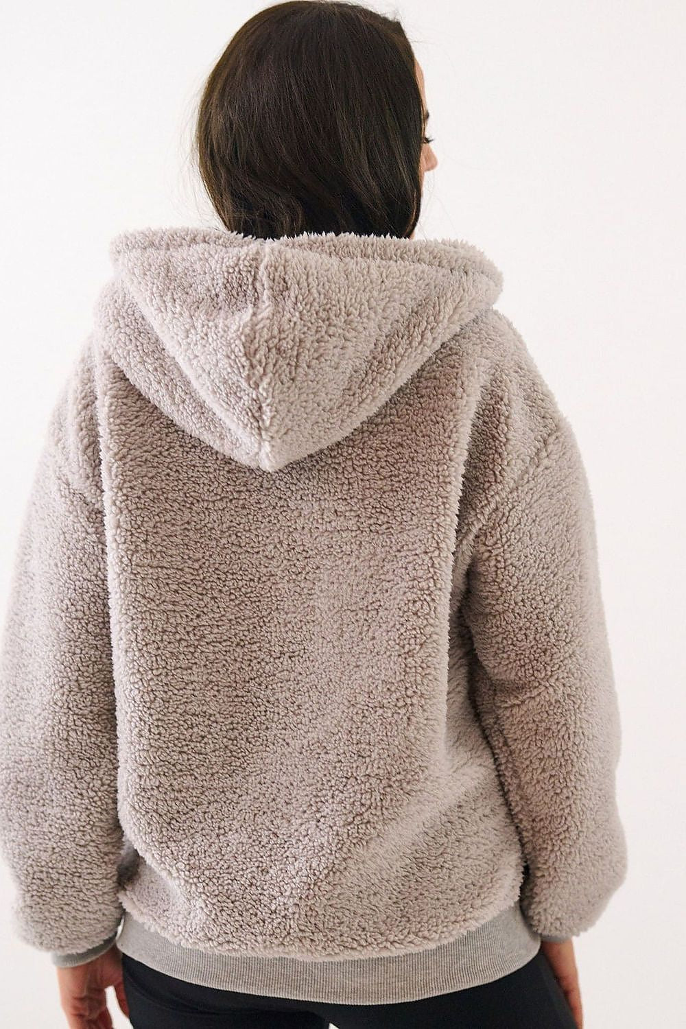 Lammfell Hoodie Damen Reißverschluss Kapuze Polyester