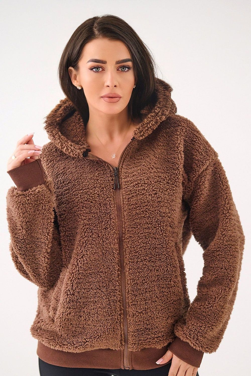 Lammfell Hoodie Damen Reißverschluss Kapuze Polyester